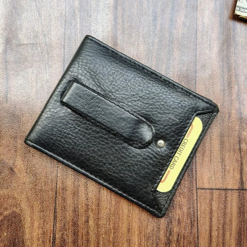 Men's slim wallet, leather wallet, leather bifold wallet, leather money clip